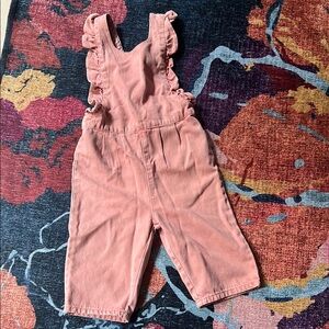 Zara Rose Pink Ruffled Cotton Twill Overalls 18-24mo